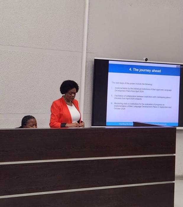 Prof Makhubu-Badenhorst presenting on task teams' funding opportunities at CoPAL