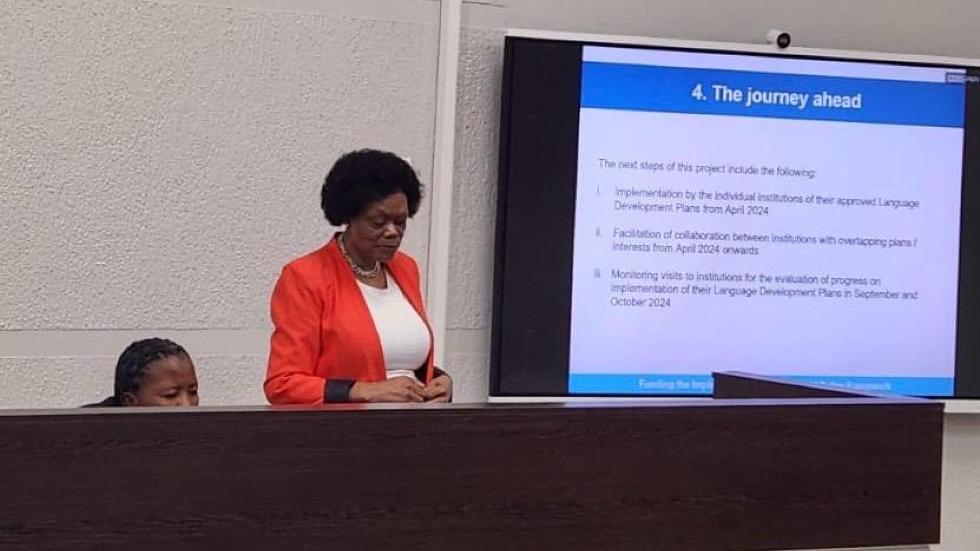 Prof Makhubu-Badenhorst presenting on task teams' funding opportunities at CoPAL