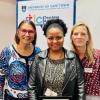 : Winner of the 2023 UCT Open Textbook Award, Nomusa Ntinga (centre) with DVC Prof. Linda Ronnie (left) and DOT4D lead Dr Glenda Cox 